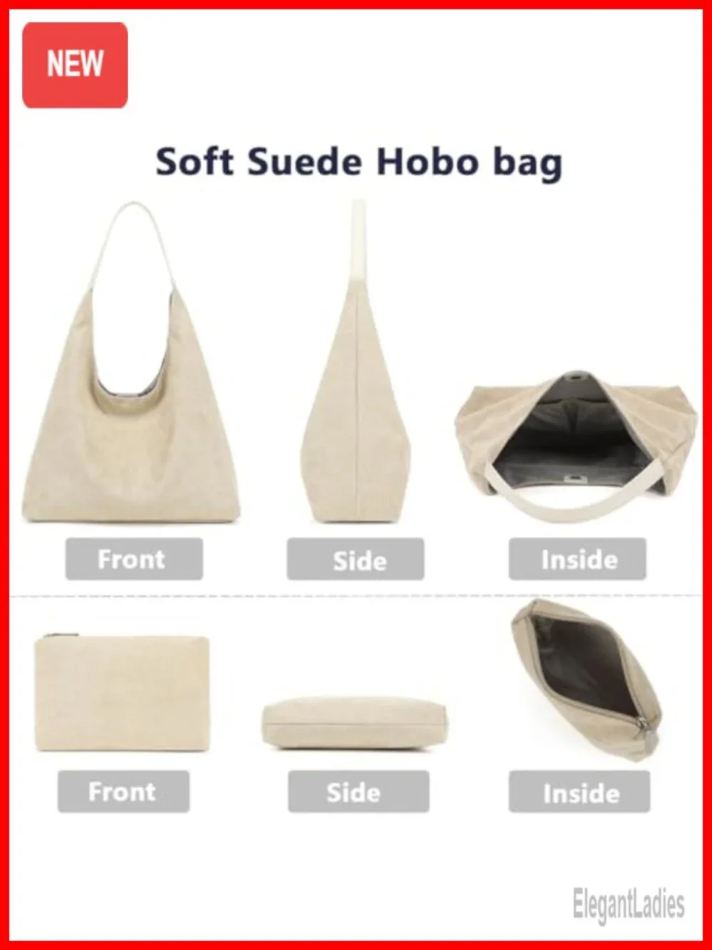 Super Soft Slouchy Hobo Bag, Faux Suede Tote, Large Capacity Work Handbag